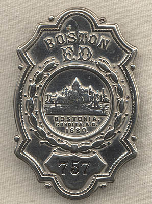 Ca. 1945 Boston Fire Department Badge with Retirement Engraving to John J. Burke