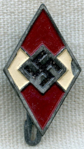 Circa 1943 Wartime Materials Hitler Youth Pin in Painted White Metal