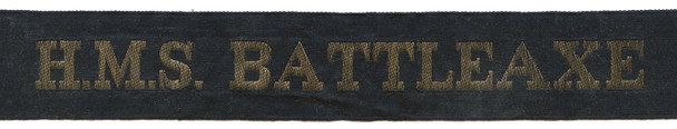 Late 1940s British Navy Cap Tally for HMS Battleaxe (D118)