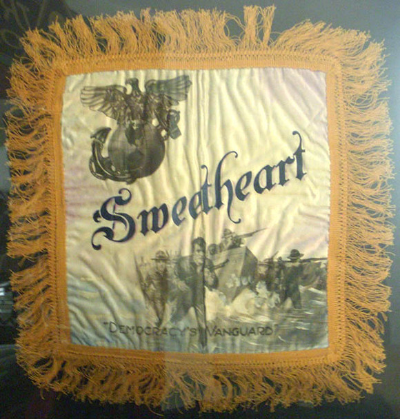 Great WWI US Marine Corps (USMC) Sweetheart Pillowcase with Hand-Painted Details