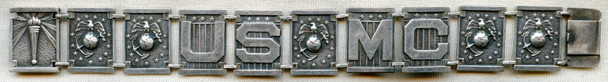 Stunning & Massive Sterling WWII USMC Sweetheart Bracelet w/China Marine EGAs