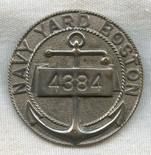 Numbered WWI Boston (Massachusetts) Navy Yard Worker Badge