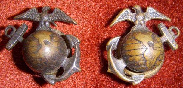 Scarce Pair 1920s USMC "Jungle Marine" Collar Insignia