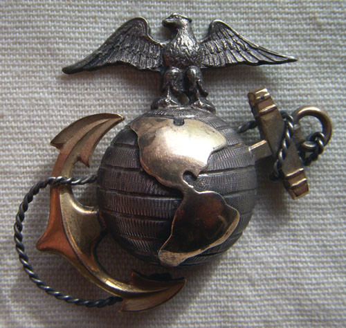 WWI-Early 1920s USMC Officer Dress Hat EGA Badge by H&H in Silver/10K