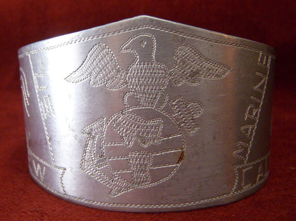 Huge US Marine Corps "Trench Art" Bracelet Made of Japanese Zero Aluminum