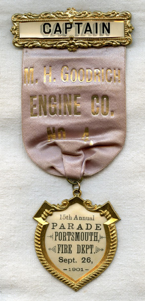 1901 Portsmouth, New Hampshire Fire Department 15th Annual Parade Captain Ribbon