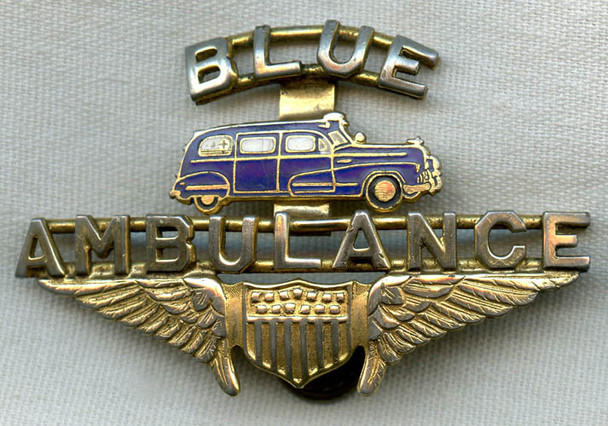 Great 1950s Blue Ambulance Service Ambulance Driver Hat Badge