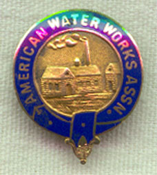 STUNNING 19th C. 14K Gold & Enamel Lapel Pin for the American Water Works Association