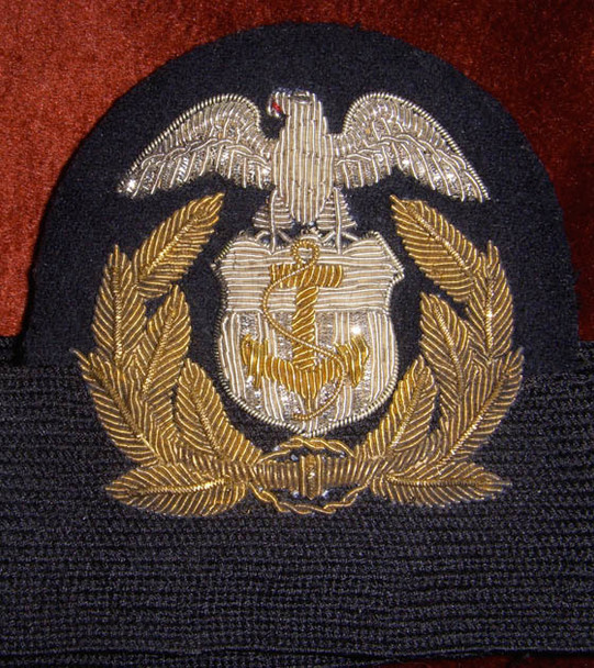 WWII US Maritime Services (USMS) Officer Cap Badge in Bullion Worn by Wally Johnson