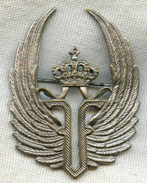 Rare WWI-1920s Romanian Air Force Observer Badge with Ferdinand I Cypher