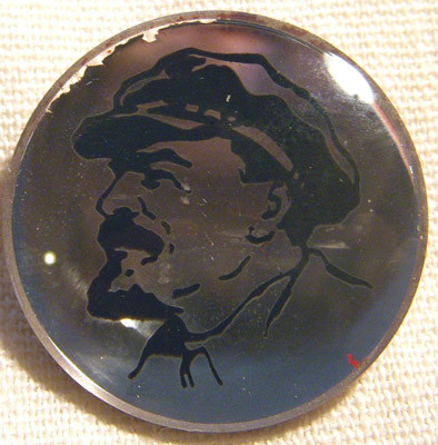 1930s Lapel Badge in Glass and Aluminum of Soviet Leader Lenin