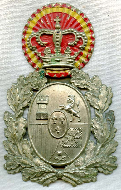 Rare, Span-Am War Spanish Cavalry Puerto Rican Garrision Pith Helmet Plate Model 1894