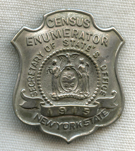 1915 New York State Census Enumerator Badge in Nickel