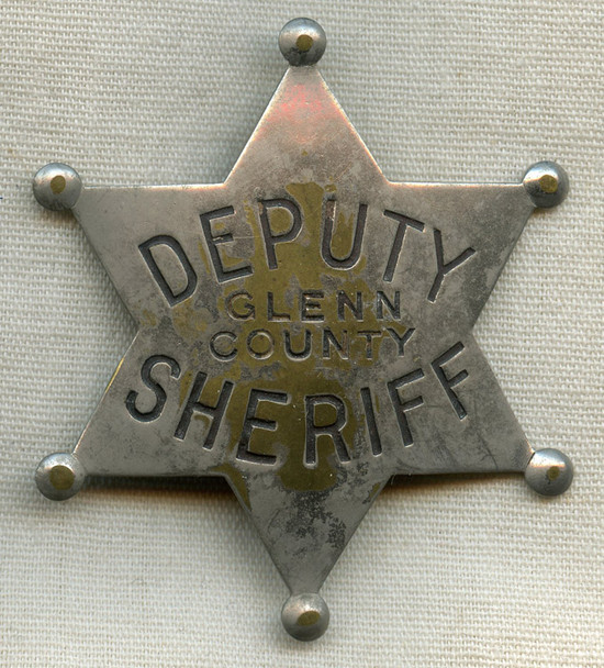 Great Early 1930's Glenn County CA Deputy Sheriff 6 pt Star Badge