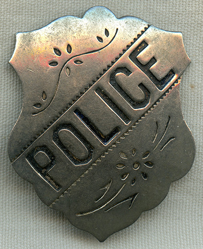 Nice Old 1890's "Stock" Police Shield with Floral Embellishments