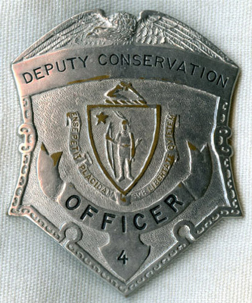 Rare 1920s Massachusetts Dept. Fish & Game Deputy Conservation Officer Badge #4