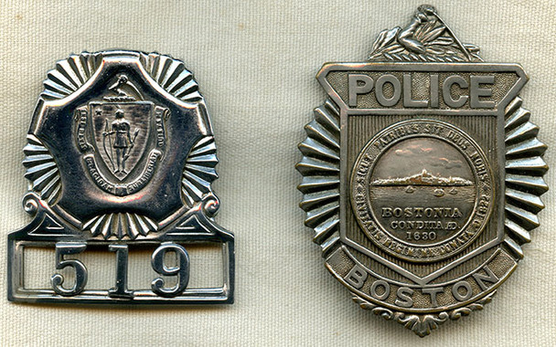 Scarce 1950's Boston Massachusetts Police Patrolman Badge Set #519