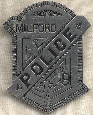 1890's Milford, Massachusetts Police #9 Radiator-Style Badge