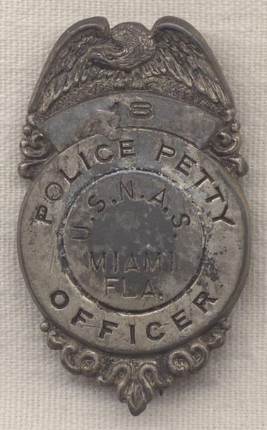 Rare WWII US Naval Air Station (NAS) Miami (Florida) Police Petty Officer Badge