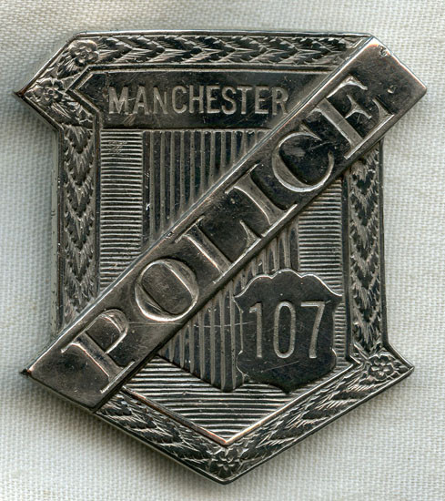 Great Old 1890s Manchester, New Hampshire Radiator Style Police Badge