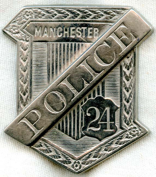1890s Manchester, New Hampshire Police #24 Badge by Mitchell Mfg. Co.