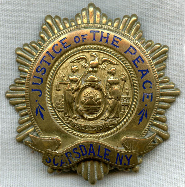 Beautiful Circa 1900 Scarsdale, New York Justice of the Peace Hand-Engraved Badge