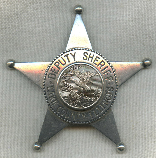 Huge 1930s Lake Co, Illinois Deputy Sheriff 5-Point Ball-Tip Star Badge