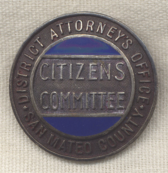 Circa 1900 San Mateo County, California Citizens' Committee Badge in Sterling