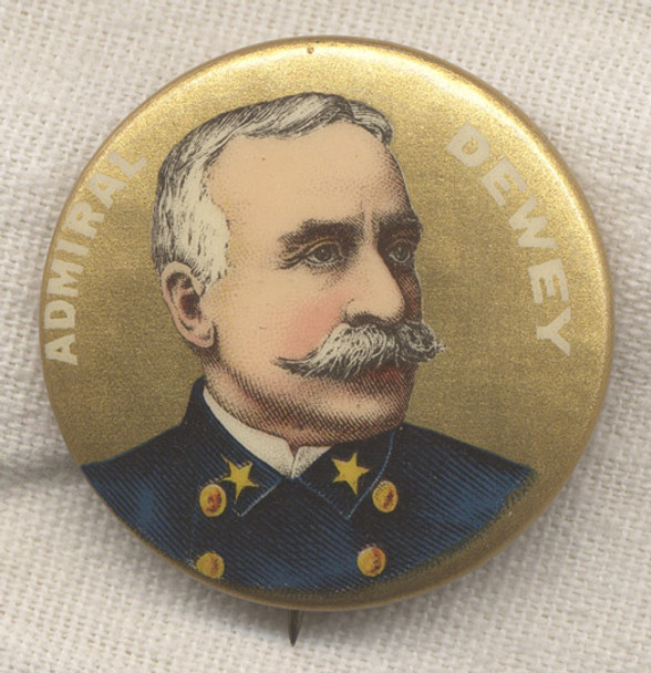 Beautiful Spanish-American War Admiral Dewey Celluloid Pin