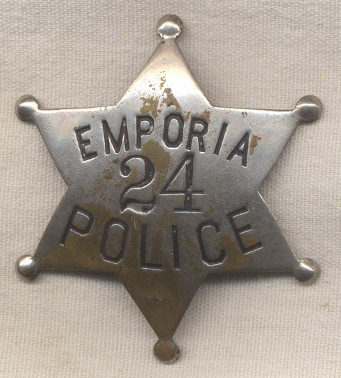 1880s-1890s Emporia, Kansas Police "Lawman" Badge