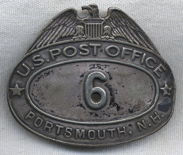Circa 1920 United States Post Office Hat Badge from Portsmouth, New Hampshire