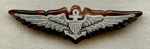 Fabulous WWII US Navy South Pacific Made Sweetheart Wing in Tortoise Shell and Aircraft Aluminum