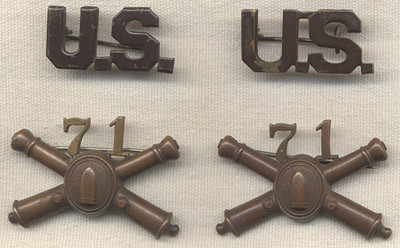 Pre-WWI 71st Coastal Artillery Officer Collar Insignia