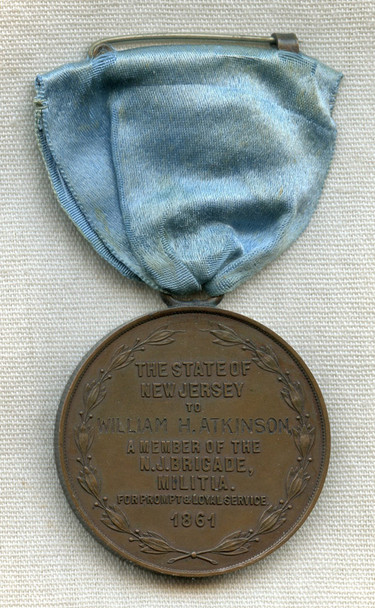 Beautiful, Rare New Jersey First Defender Medal Issued to Prvt. Wm. H. Atkinson, 3rd NJ Vol.