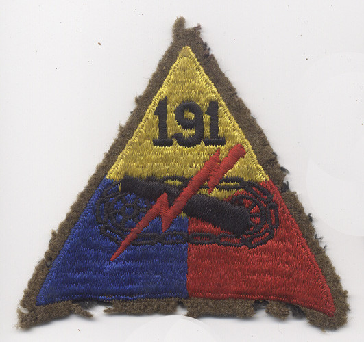 Scarce WWII US Army 191st Armored Division Patch on Wool
