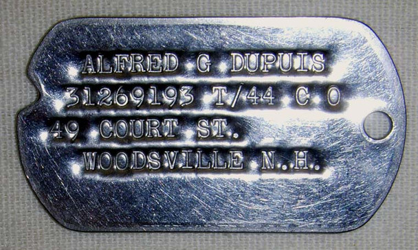 Single WWII (T-44) Dog Tag, Late for NOK Address (Woodsville, New Hampshire)
