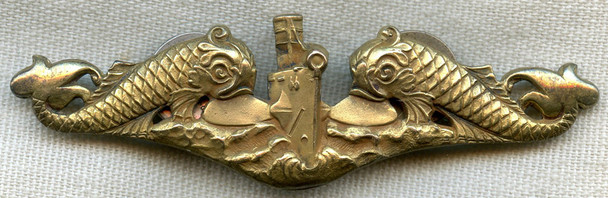 Scarce Ca. 1943 USN Officer's Submarine Dolphins by Meyer in Gilt Sterling
