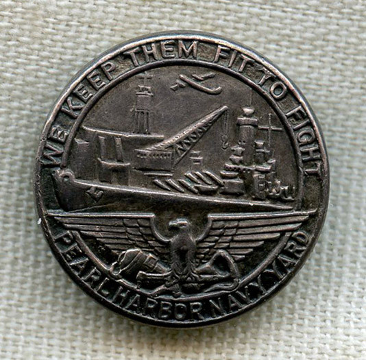 Great WWII Pearl Harbor Navy Yard Worker's Lapel Badge in Sterling NO LONGER AVAILABLE
