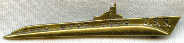 WWII Portsmouth Navy Yard-Made Brass Submarine Pin Worn by Sailors, Yard Workers