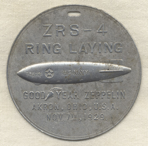 Very Rare 1929 USS Akron Ring-Laying Ceremony Commemorative Fob
