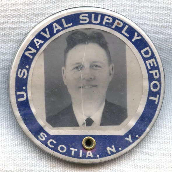 WWII US Naval Supply Depot Employee Photo ID Badge from Scotia, New York