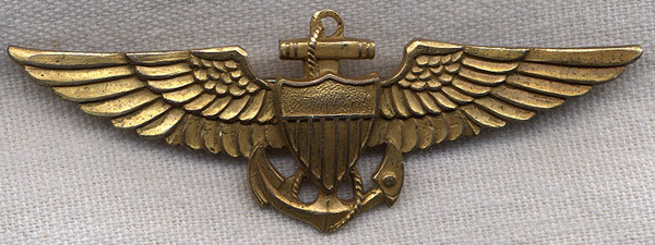 Beautiful 1930s US Navy Pilot Wing by Amcraft in Rolled Gold