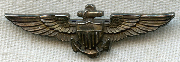 Circa 1943 USN Hat Size Pilot Wing by H&H in Sterling