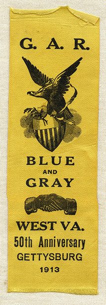 Rare 1913 Gettysburg 50th Anniv. West Virginia Ribbon - GAR & Society of the Blue & Gray