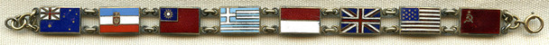 Wonderful Early WWII Allies Flag Bracelet in Enameled Gold-Filled Sterling