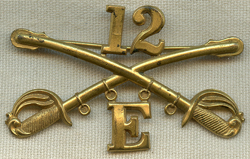 Nice Ca 1901 US Army 12th Cavalry Regiment Troop E Enlisted Collar Insignia for Blue Uniform