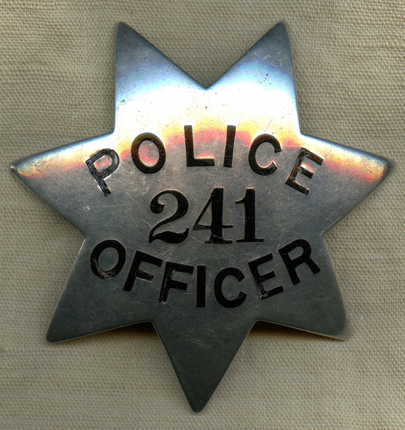 Great Late 10's'- Early 20's Oakland CA Sterling 7pt Star Police Officer Badge #241 by Ed Jones Co.