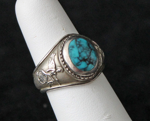 Vintage Caesar's Palace Jewelry Shop Custom Made Sterling Silver & Turquoise Ring