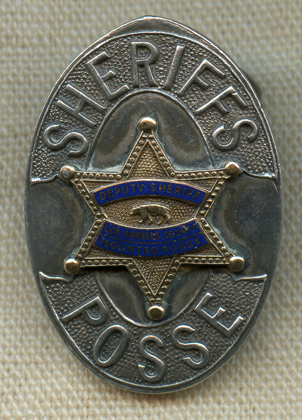 Wonderful 1930's-40's Los Angeles Co. Sheriff's Mounted Posse Neckerchief  Slide in Sterling & Gold