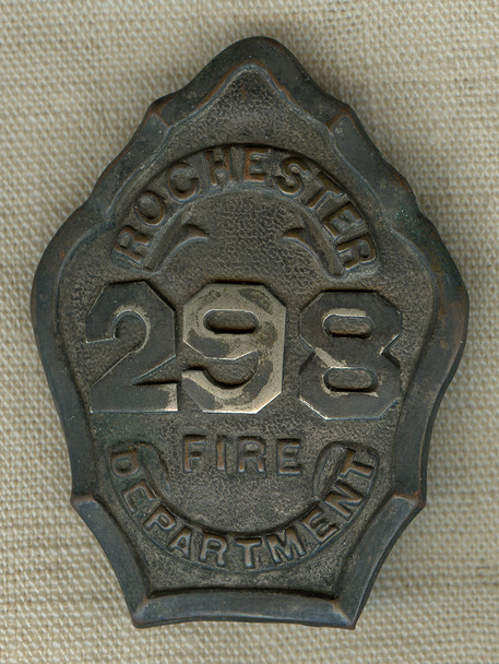 Nice Early 1870's - 1880's Rochester, NY Fire Badge. Helmet Plate Shepe. #298
